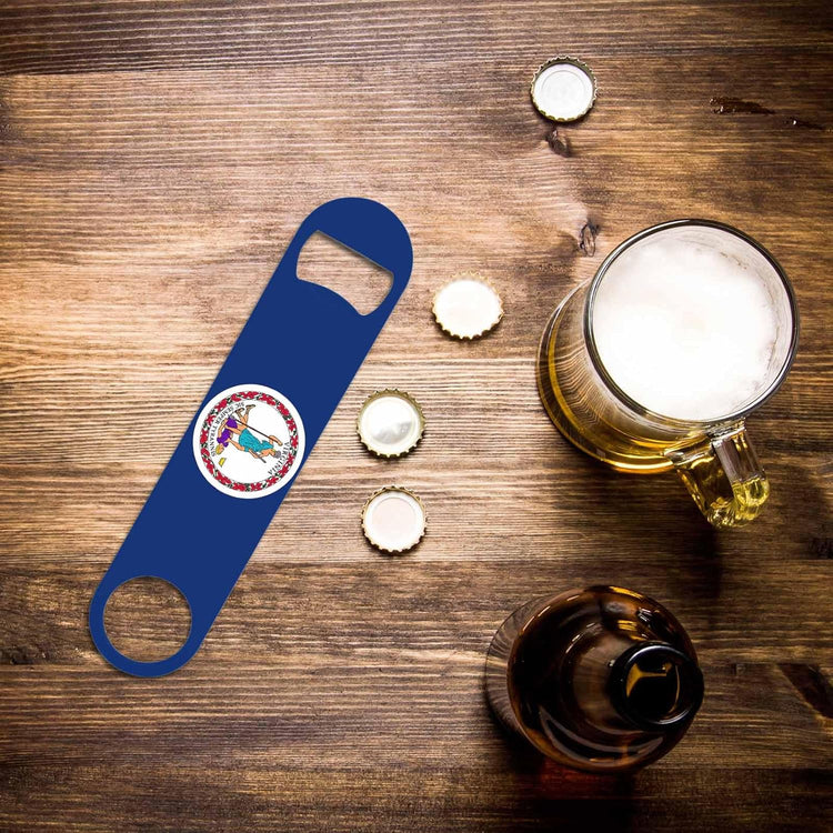 Virginia State Flag Stainless Steel Bottle Opener USA Abstract Proud Green Leaf Curve Blue White Flag Flat Beer Bottle Opener Keychain for Home Kitchen Bar Restaurant Party Birthday Gift