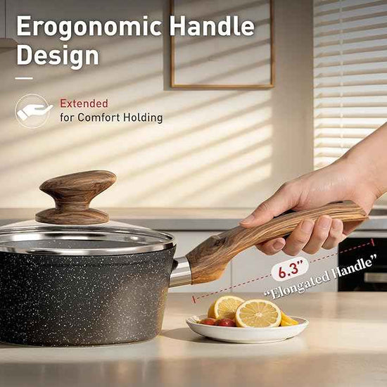 DishDelight Induction Pots and Pans Set Non Stick, 12 Piece Nonstick Kitchen Cookware Sets, Nonstick Granite Cooking Set Induction Pots and Pans, Induction Cookware Sets with Frying Pans, Black