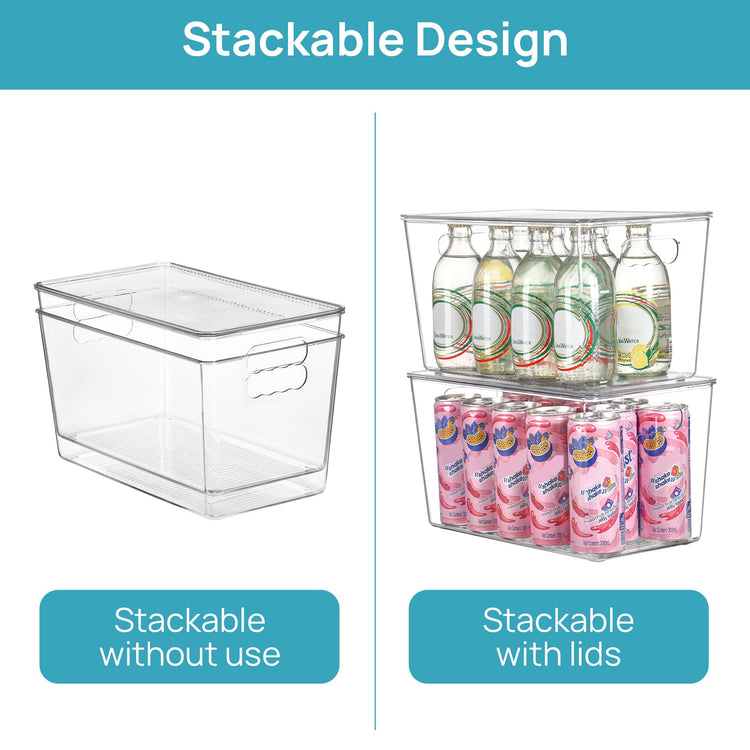 6 Pack Clear Stackable Storage Bins with Lids and Handles (6 Count)