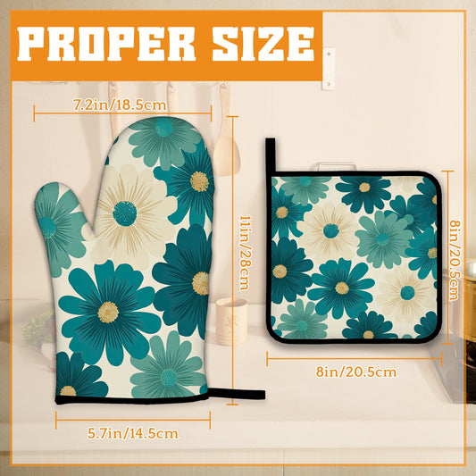 Abstract Daisy Flower Oven Mitts and Pot Holders (4 Count)