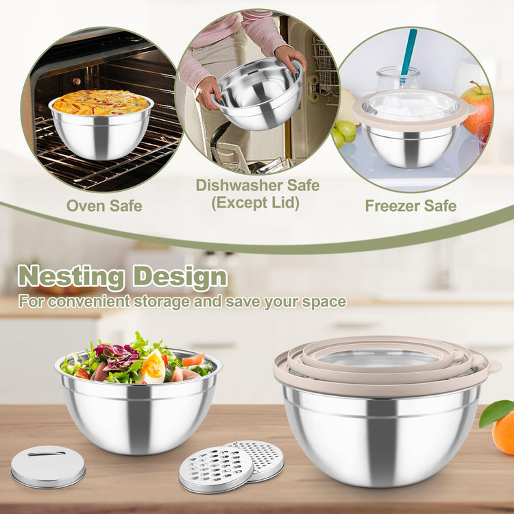 Mixing Bowls Stainless Steel Salad Serving Bowl with Clear Lids (5 Count)