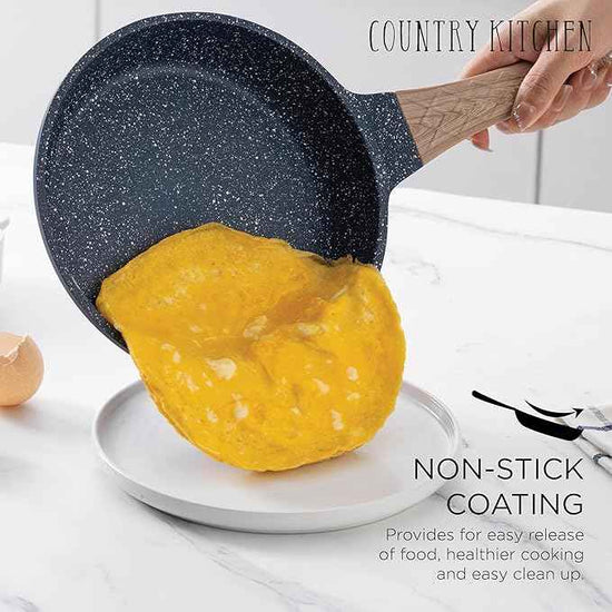 Country Kitchen Non-Stick Cast Aluminum Cookware Set - Durable Kitchen Cookware for Everyday Cooking, Navy, 11 Pc.