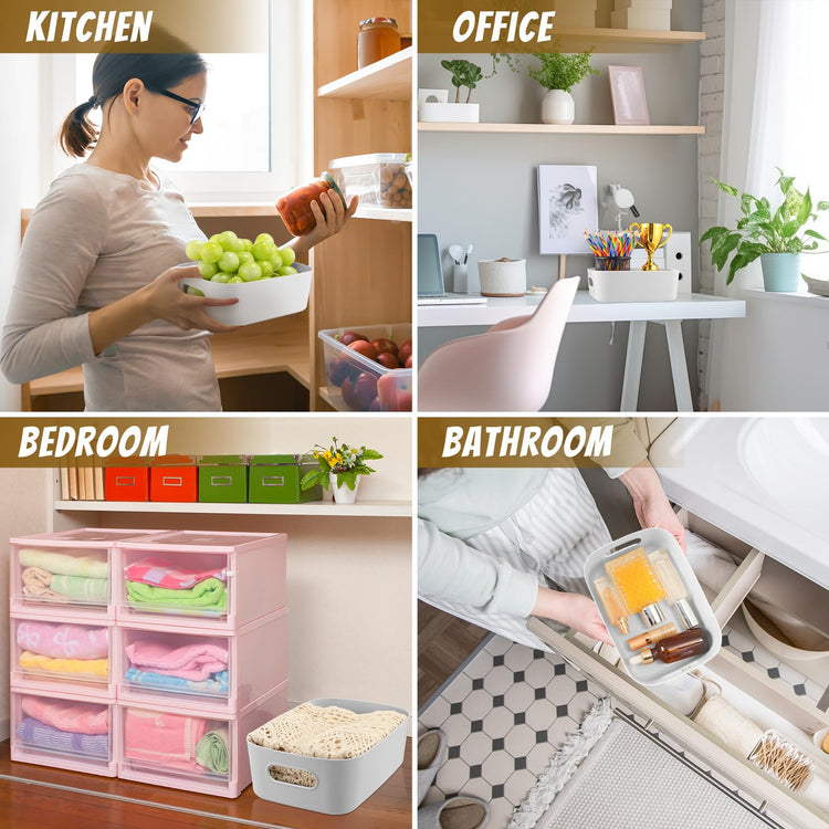 Plastic Storage Bins 10 Pcs Gray Pantry Organizer Bins Small Baskets Storage Containers for Home Kitchen (10 Count)
