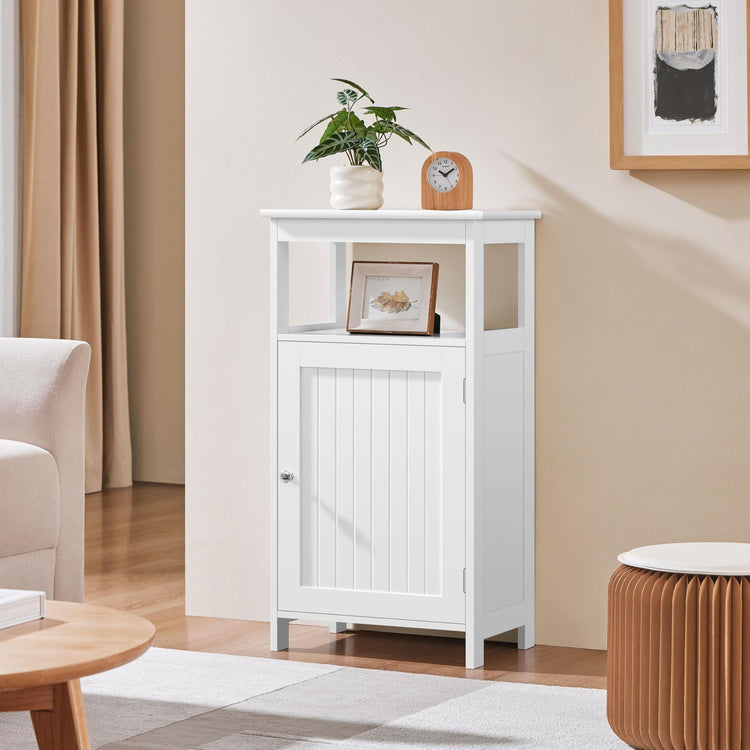 Small Bathroom Storage Cabinet with Door & Open Shelf