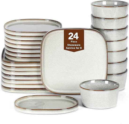 Stone Lain Cairo 24-Piece Dinnerware Set Stoneware, Plates and Bowls Set, Microwave and Dishwasher Safe, Includes Dinner and Salad Plates, Cereal Bowls, Dishes for 8, Grey