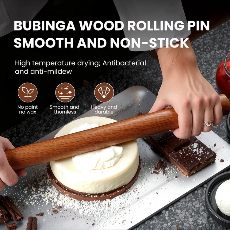 Natural High Density Solid Bubinga Wood French Rolling Pin