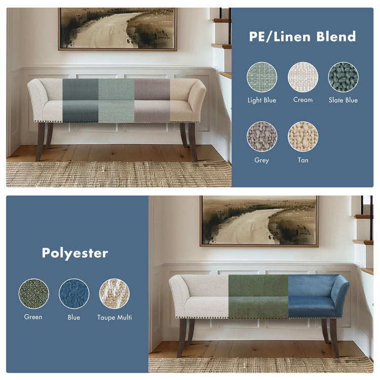 Accent Bench Upholstered with Nailhead Trim