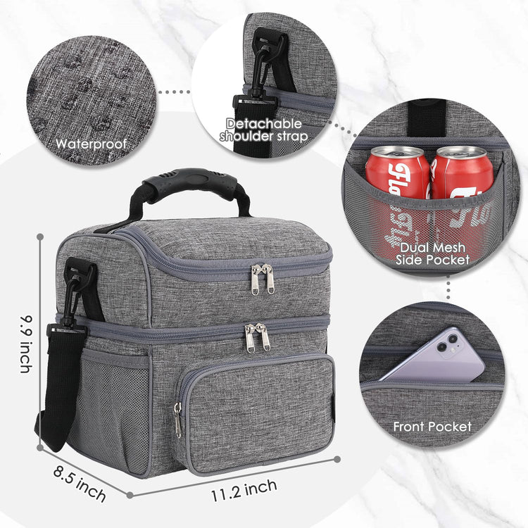 Double Layer Cooler Insulated Lunch Bag Adult Lunch Box Large Tote Bag for Men (2 Count)