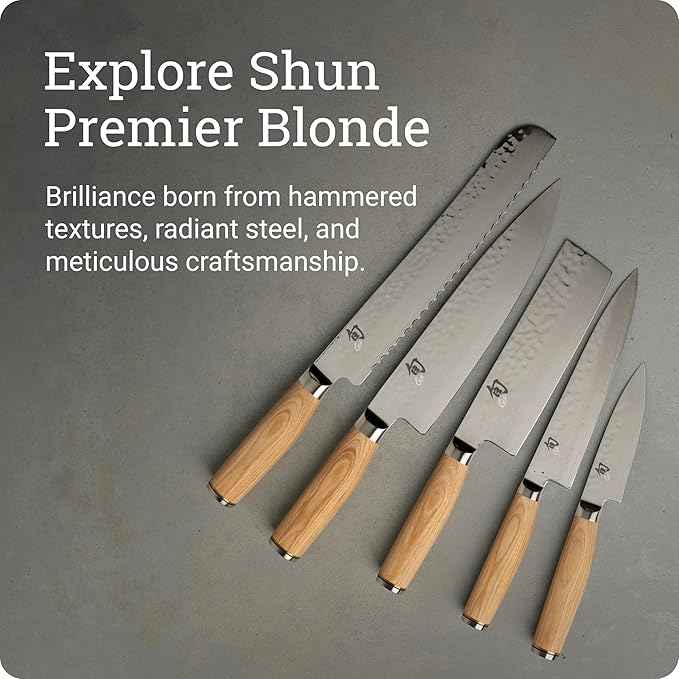 Shun Premier Blonde 9" Bread Knife, Handcrafted Japanese Serrated Knife, VG-MAX Core with Damascus Stainless Steel Cladding, Pakkawood Handle, Slicing Tool for Professional and Home Chefs