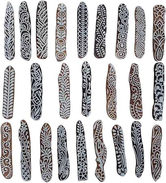Royal Kraft Border Wooden Block Printing Stamps (Set of 25) - DIY Henna Fabric Textile Paper Clay Pottery Blocks Bulk01_25E