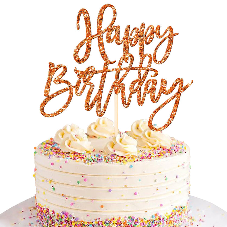 1 PCS Happy Birthday Cake Topper Glitter Happy Birthday Cake Pick for Celebrating Happy Birthday Anniversary Theme Party Cake Decorations Supplies Orange