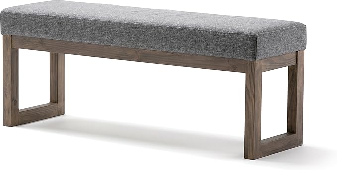 SIMPLIHOME Milltown Large Ottoman Bench - 44 inch Wide Upholstered Linen Look Fabric Rectangle Footstool Ottoman in Grey, Contemporary Bench for Bedroom or Entryway with Cushioned Seat, Assembled