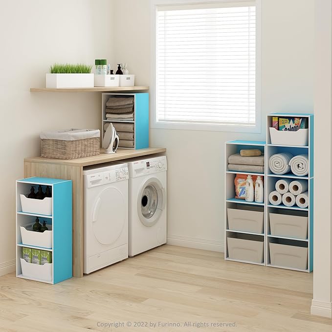 Furinno Luder Bookcase / Book / Storage, 2-Tier, Light Blue/White