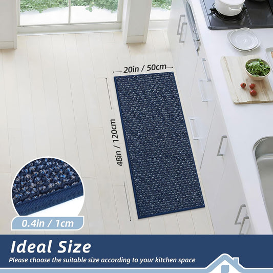 BEQHAUSE Kitchen Runner Rugs 20"x48", Non-Slip Kitchen Mats for Floor, Super Absorbent and Stain Resistant Kitchen Rug, Machine Washable Rugs for Kitchen, Hallway, Laundry & Sink, Blue