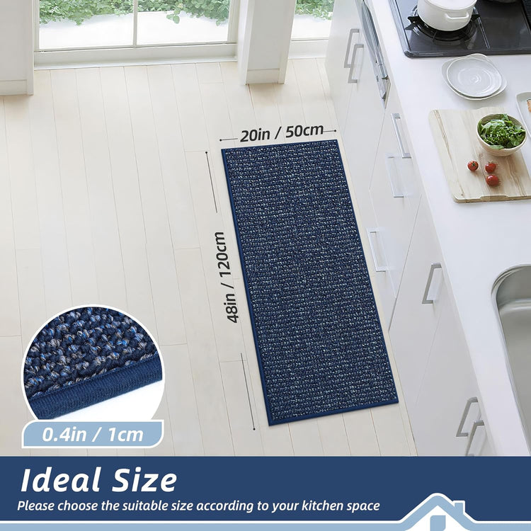 BEQHAUSE Kitchen Runner Rugs 20"x48", Non-Slip Kitchen Mats for Floor, Super Absorbent and Stain Resistant Kitchen Rug, Machine Washable Rugs for Kitchen, Hallway, Laundry & Sink, Blue