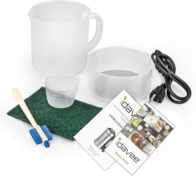 Brand - IAE15-1.9 Liter Automatic Hot Soy Milk (Almond, Rice, Quinoa Milk) Soup, Porridge & Cold Juice Maker - 2 Layer Stainless Steel - Recipe Booklet