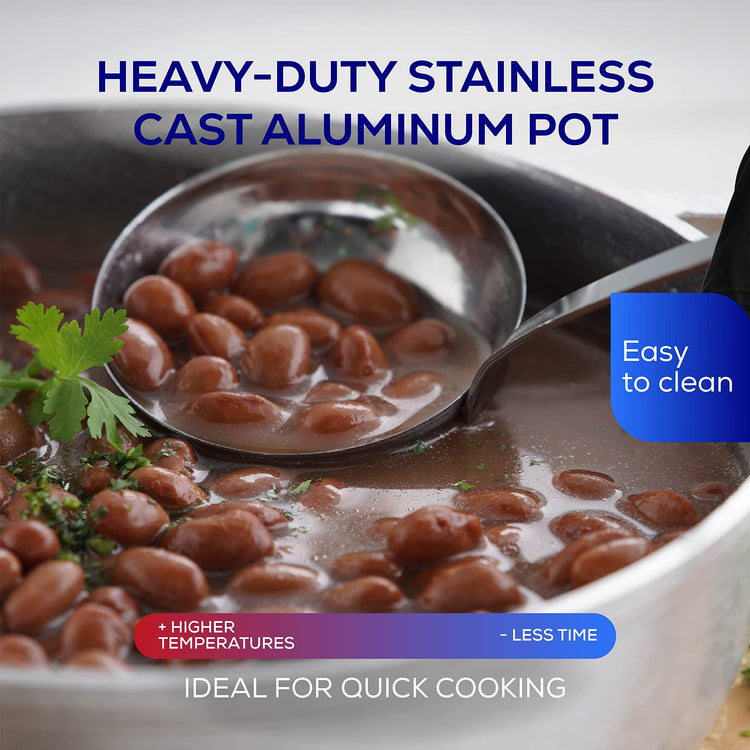 Medium Size) Caldero 12 Cups - 4.2 QT / 4 L, Stainless Aluminum Pot, Even Heat Distribution and Fast Cooking Dutch Oven Pot, Ergonomic Handles, Ideal for Rice, French Fries, and More