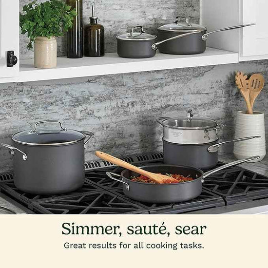 Cuisinart 17-Piece Pots and Pans Set, Non Stick Hard Anodized Cookware Set, Compatible with Electric, Gas Cooktops, Dishwasher Safe, Oven Safe Pot Set, Cool Grip Handles, Aluminum Core for Even Heat