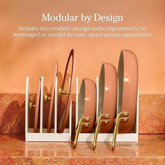 Our Place 8-Piece Essentials Complete Cookware Set - Ceramic Fry Pan Trio & Modular Rack Storage | Nontoxic Thermakind™ Nonstick, Oven Safe up to 450°F & Compatible with All Cooktops | Terracotta