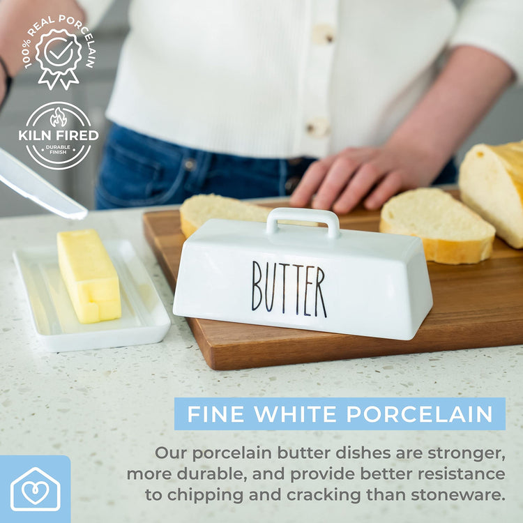Porcelain Covered Butter Dish with Lid for Countertop