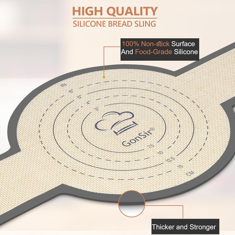 Silicone Bread Sling, 2 Pcs Non-Stick & Easy Clean Dutch Oven Baking Mat with Longer Handles, Silicone Baking Sling to Transfer SourDough Easily, Reusable Bread Mat Set with Storage Bracelets