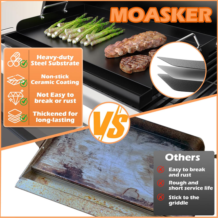 25" x 16" Cast Iron Flat Top Griddle for Gas Grill & Stove Top