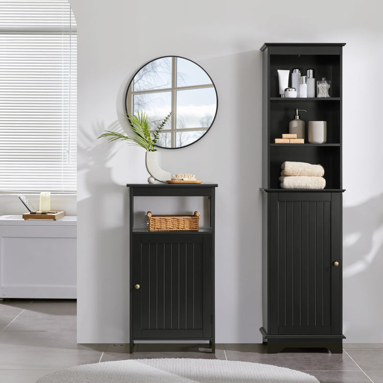 Small Bathroom Storage Cabinet with Door & Open Shelf