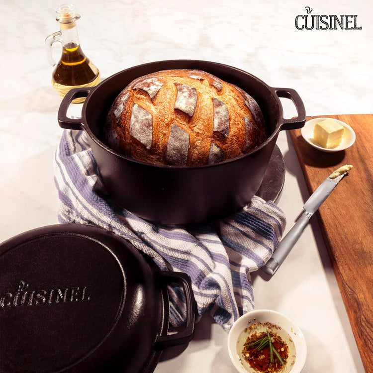 Cast Iron Double Dutch Oven - Pre-Seasoned 5-Quart Set – 2-in-1 Multi-Cooker: 5-Qt Deep Pot + 10" Skillet - Frying Pan Converts to Lid of Combo Dutch Oven – Grill, Stove Top, BBQ and Induction Use - Nestoria