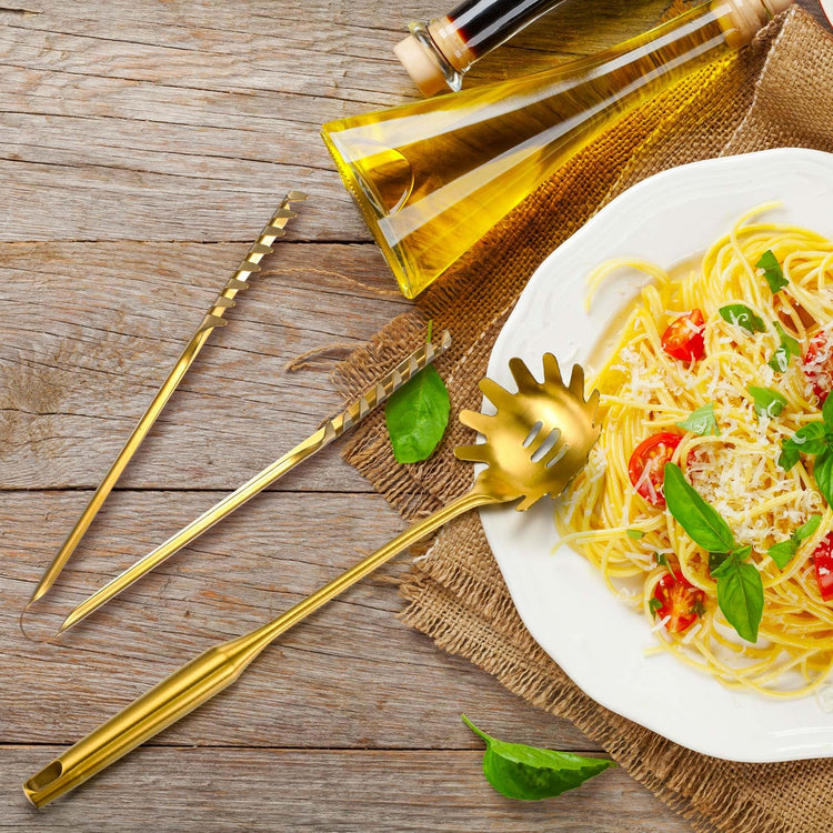 Stainless Steel Spaghetti Spoon and Pasta Tongs Set