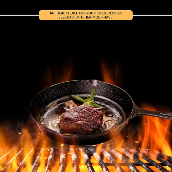 Utopia Kitchen Cast Iron Frying Pan 6.5 Inch, Cast Iron Chefs Pan, Pre Seasoned Skillet, Safe Grill Cookware for Indoor & Outdoor Use, Black - Nestoria