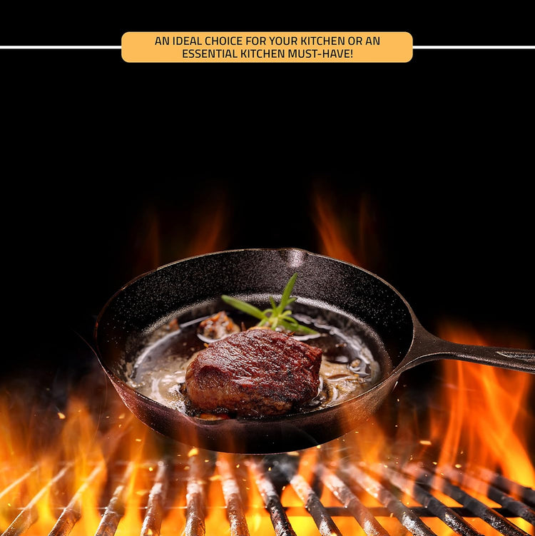 Utopia Kitchen Cast Iron Frying Pan 6.5 Inch, Cast Iron Chefs Pan, Pre Seasoned Skillet, Safe Grill Cookware for Indoor & Outdoor Use, Black - Nestoria