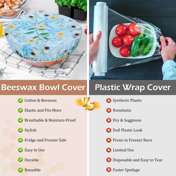 5Pcs Reusable Beeswax Elastic Bowl Covers for Bread Proofing and Food Cover (5 Count)