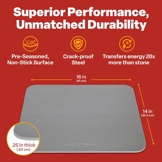 Baking Steel - The Original Ultra Conductive Pizza Stone (14"x16"x1/4") - The Original Baking Steel for Pizza & Bread for Indoor & Outdoor Use - Pre-Seasoned, Naturally Non-Stick Surface & Crack-Proof - Nestoria