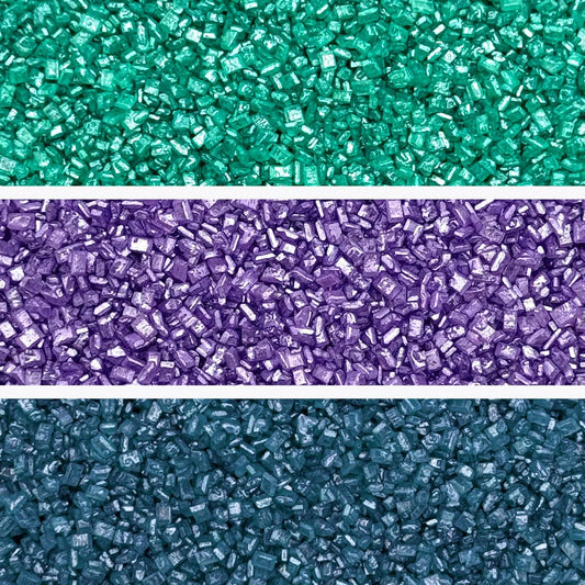 Fancy Sprinkles Sugar Nest Set, Pearlescent, Sparkly Sugar Crystals (Amethyst Purple, Emerald Green and Kyanite Blue) (8 OZ)