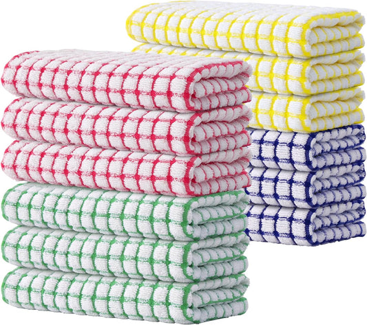 Kitinjoy Cotton 12 Pack Terry Kitchen Towels, 16 x 25 Inches Super Soft and Absorbent Dish Towels, Quick Drying Hand Towels for Kitchen Drying, Multiple Colour - Nestoria