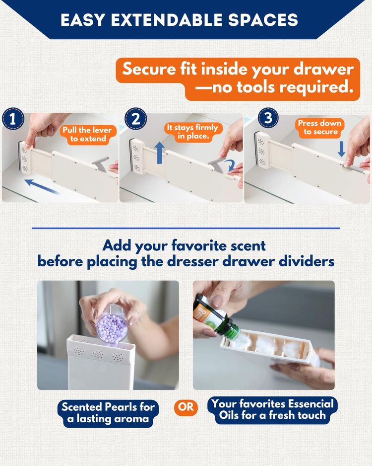 4 Pack Adjustable Drawer Dividers for Clothes with Scent Slots 4" High