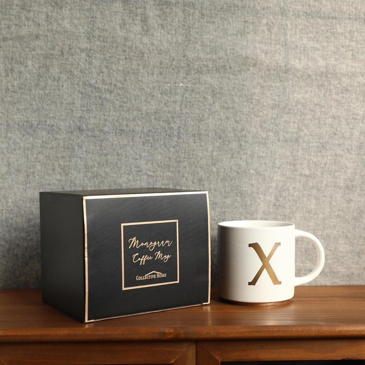 COLLECTIVE HOME - Monogram Ceramic Mugs, 15 oz Golden Initial Coffee Cups, Elegant Alphabet Tea Mugs, Elegant Personalized Mug with Gift Box, Unique Mug with Double Side Capital Letter (X)