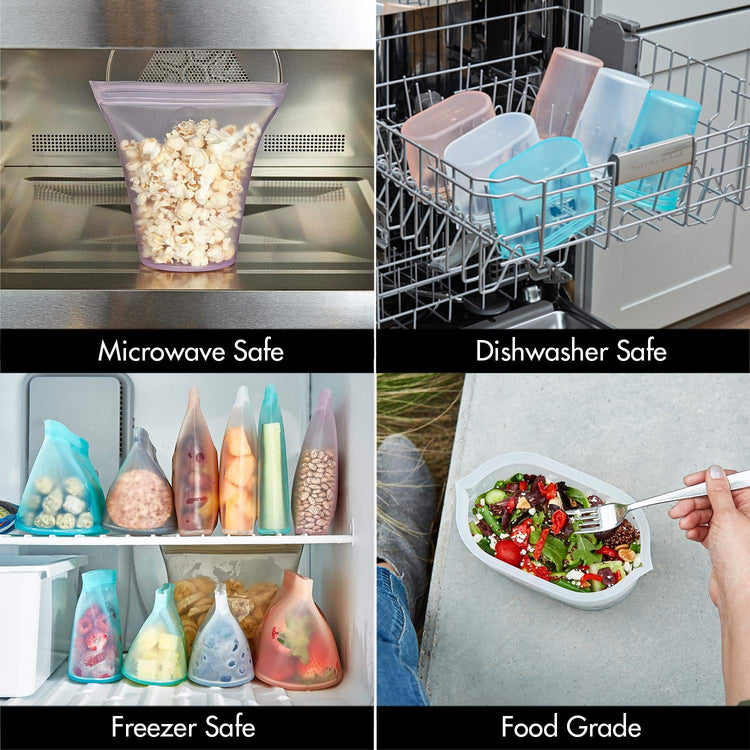Zip Top Reusable Food Storage Bags | Snack Bag [Peach] | Silicone Meal Prep Container | Microwave, Dishwasher and Freezer Safe | Made in the USA
