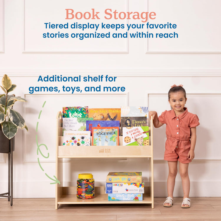 3 Shelf Floor Book Display with Handles and Storage