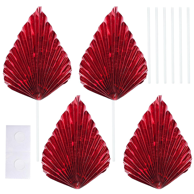 6Pcs Paper Palm Fan Cake Toppers Palm Spear Leaves Fan Cupcake Toppers Cake Insert Decorations Craft DIY Cake Bakeware Decoration for Birthday Party Wedding Party Decor Supplies Light Red (6 Count)