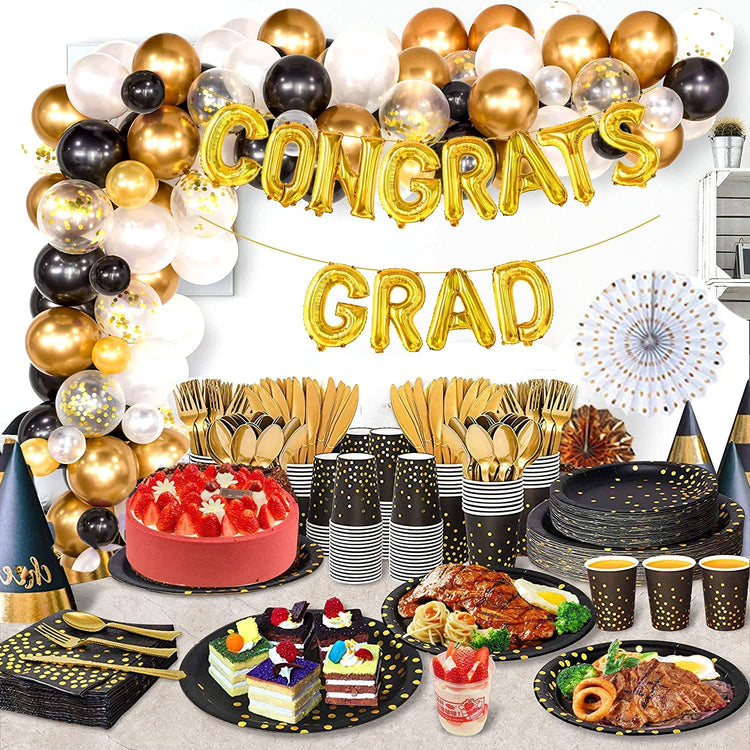 Black Gold Paper Plates Set (175 Count)