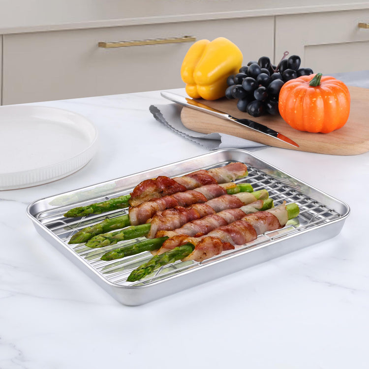 Small Baking Sheet with Wire Rack for Toaster Oven