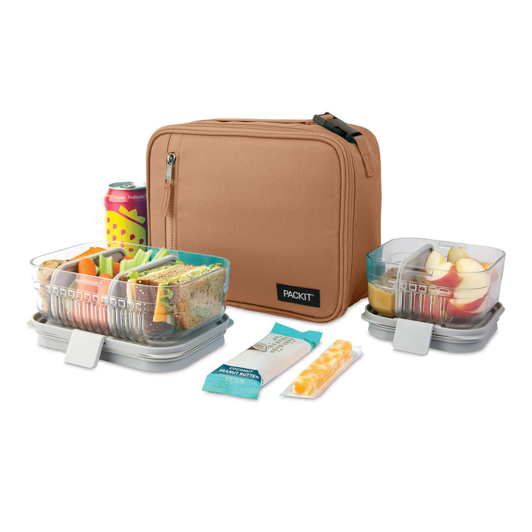 R) Freezable Classic Lunch Box, Almond, Built with EcoFreeze(R) Technology, Collapsible, Reusable, Zip Closure With Zip Front Pocket and Buckle Handle, Designed for Fresh Lunch On the Go