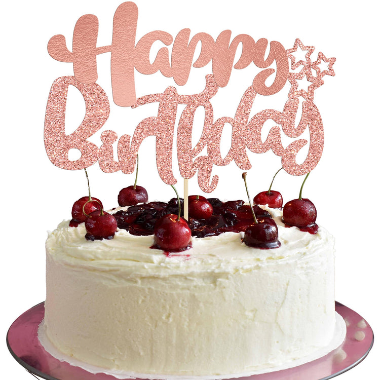 1Pcs Happy Birthday Cake Topper Glitter Cake Pick for Celebrating Anniversary Theme Party Cake Decorations Supplies Rose Gold