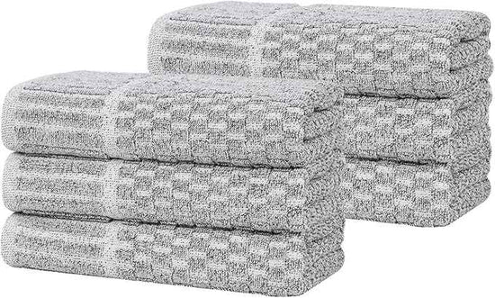Superior Juno Viscose Cotton Blend Medium Weight Towels, for Kitchen, Bathroom, Shower, Spa, Plush, Quick Dry, Soft Towels, Bath Essentials, Border Detail, Absorbent Hand Towels, Set of 6, Charcoal