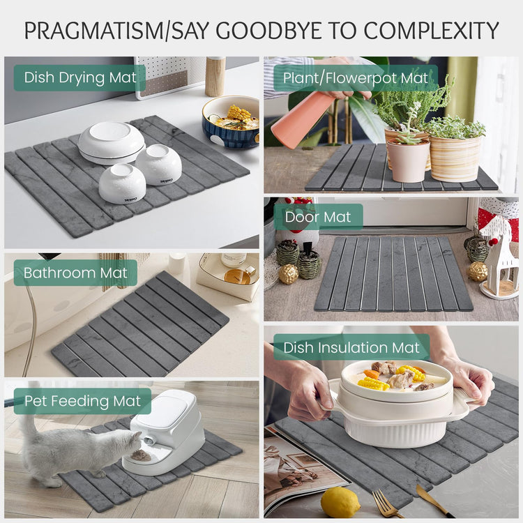 Stone Dish Drying Mat Collapsible Diatomaceous Earth Absorbent Mat Quick Dish Drying Pad Dish Rack Pad Match Any Counterto Multiple Usage for Kitchen