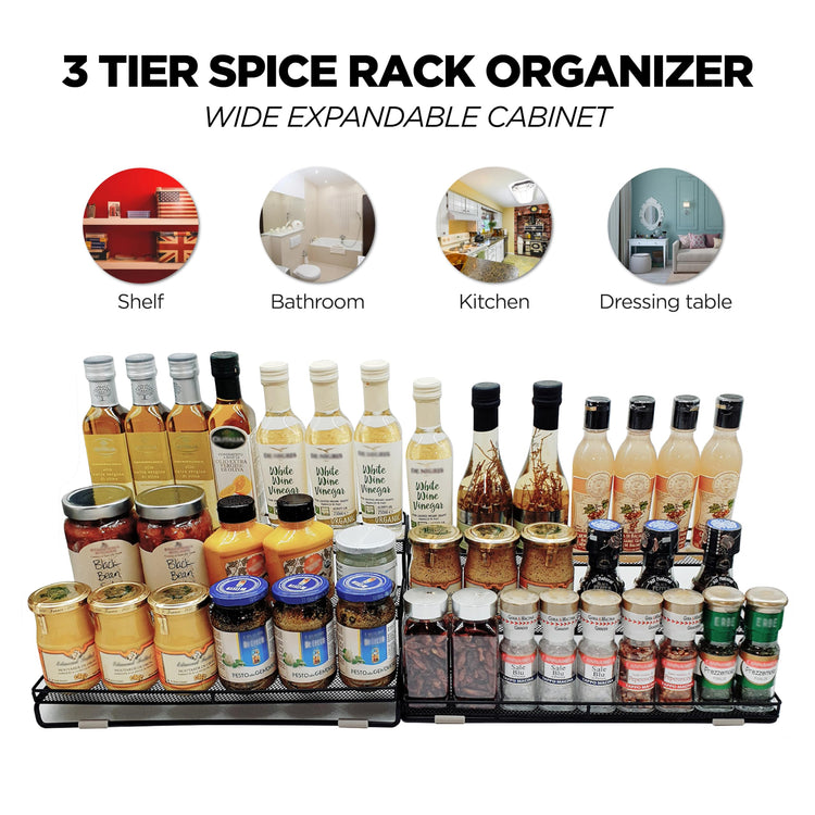 3 Tier Wide Expandable Cabinet Spice Rack Organizer