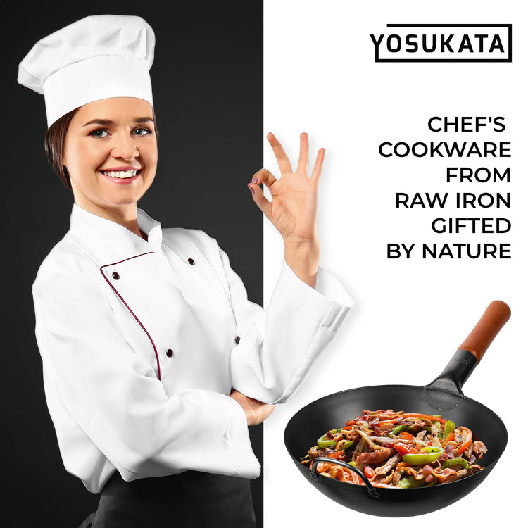 11.8" Pre Seasoned Flat Bottom Black Carbon Steel Wok for Stir Fry