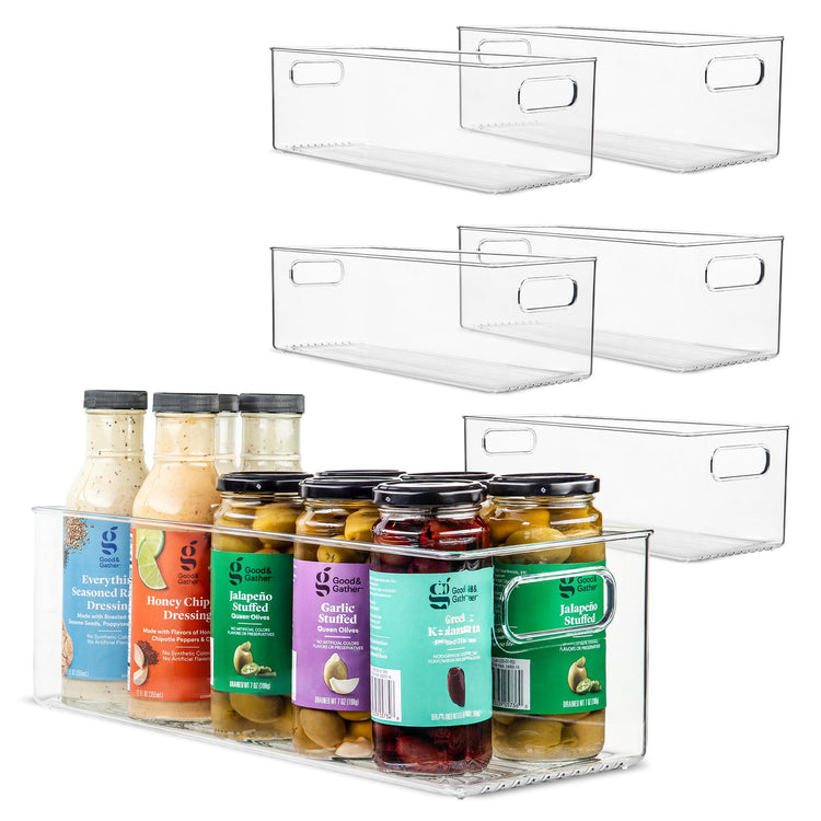 Plastic Food Storage 6 Pack Clear Container Bin with Handles for Organizing Kitchen (6 Count)