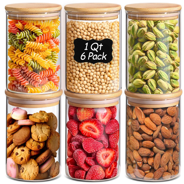 Glass Storage Containers wtih Lids 1 Qt (6 Count)